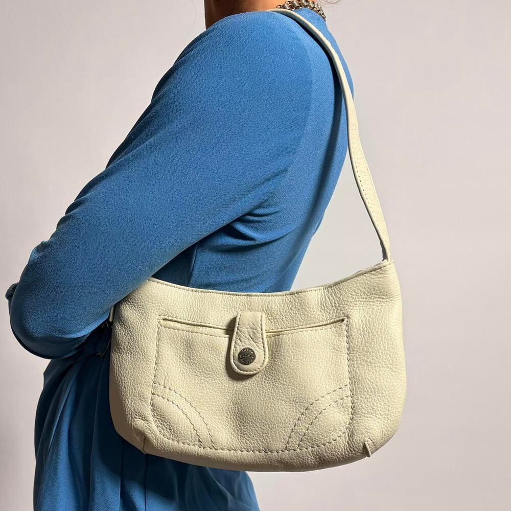 Vintage Stone Mountain Cream Leather Shoulder Bag